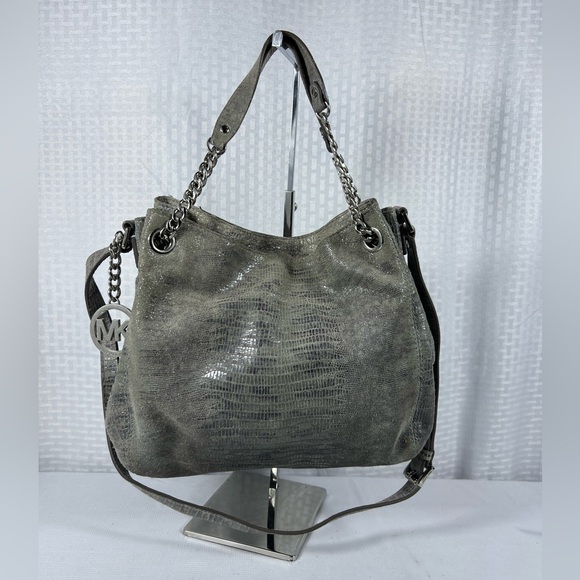 MICHAEL Michael Kors Handbags - 4257: Michael Kors Hamilton Lizard Embossed Leather Shoulder Bag Gray